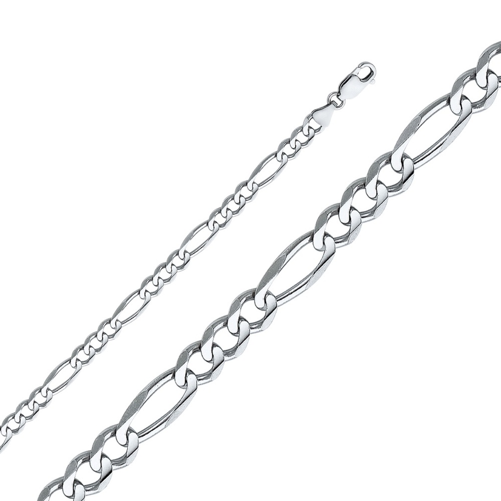 14K White 6mm Figaro 3+1 Concave bracelet - 8"